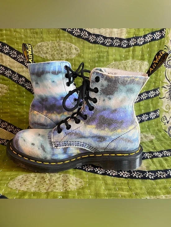 Dr. Martens 1460 Pascal Blue Tie Dye Leather Lace Up Boots Size 6 Grunge Punk - Picture 8 of 15